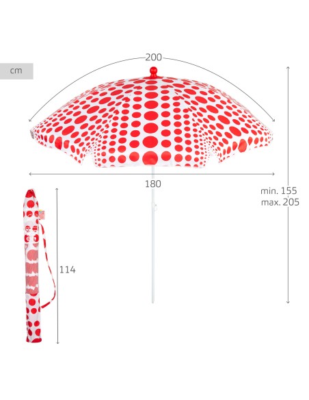 Parapluie de plage 8 tiges 200 cm rouge à pois