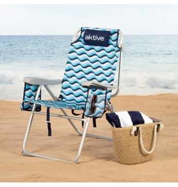 Chaise de plage basse XL multi-positions 48x78x95 cm bleu 2