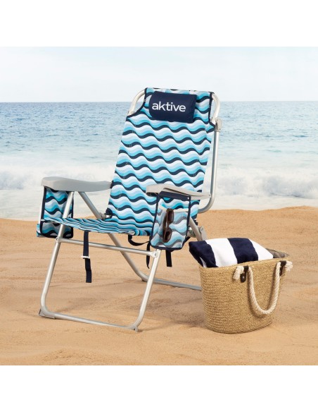 Chaise de plage basse XL multi-positions 48x78x95 cm bleu
