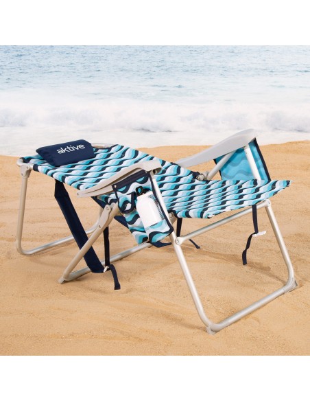 Chaise de plage basse XL multi-positions 48x78x95 cm bleu