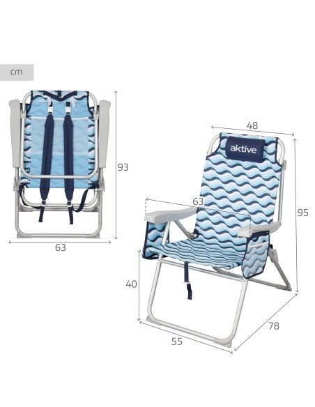 Chaise de plage basse XL multi-positions 48x78x95 cm bleu