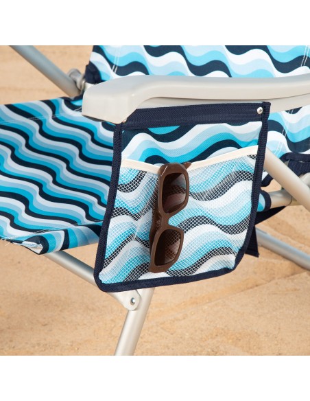 Chaise de plage basse XL multi-positions 48x78x95 cm bleu