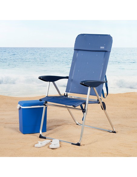 Chaise haute de plage multi-positions 48x65x110 cm bleu marine