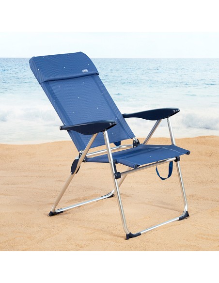 Chaise haute de plage multi-positions 48x65x110 cm bleu marine