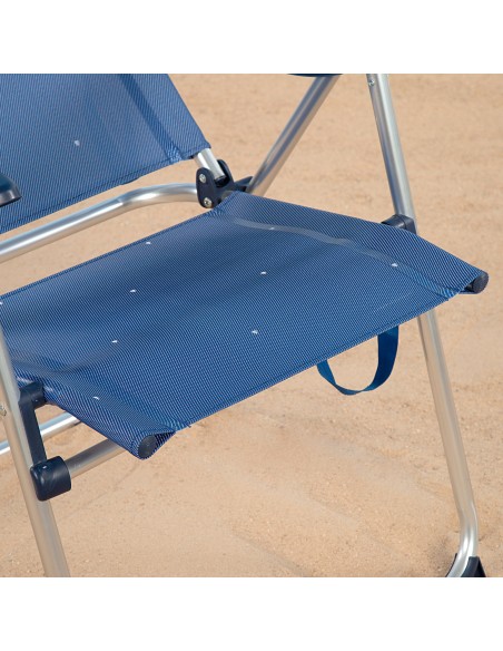 Chaise haute de plage multi-positions 48x65x110 cm bleu marine