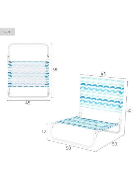 Mini chaise de plage fixe basse (1 kg) 45x50x50 cm vagues