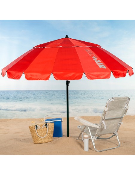Parapluie de plage coupe-vent 16 tiges 240 cm rouge
