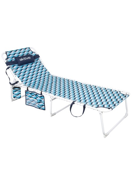 Chaise longue de plage 4 positions 200x70x88 cm bleu avec coussin