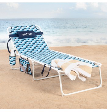 Chaise longue de plage 4 positions 200x70x88 cm bleu avec... 2