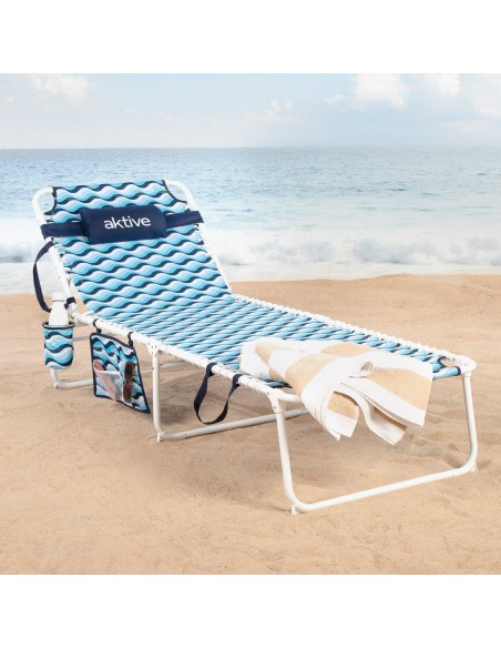 Chaise longue de plage 4 positions 200x70x88 cm bleu avec coussin