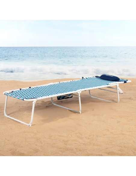 Chaise longue de plage 4 positions 200x70x88 cm bleu avec coussin