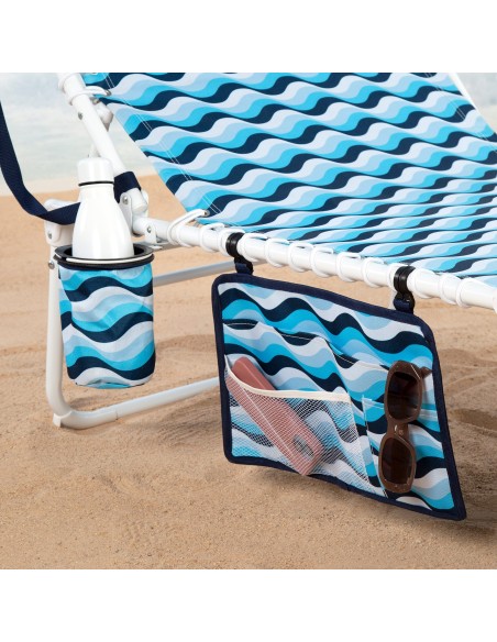 Chaise longue de plage 4 positions 200x70x88 cm bleu avec coussin