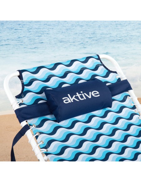 Chaise longue de plage 4 positions 200x70x88 cm bleu avec coussin