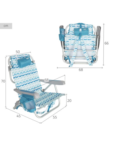 Chaise de plage fixe basse XL 50x45x70 cm vagues