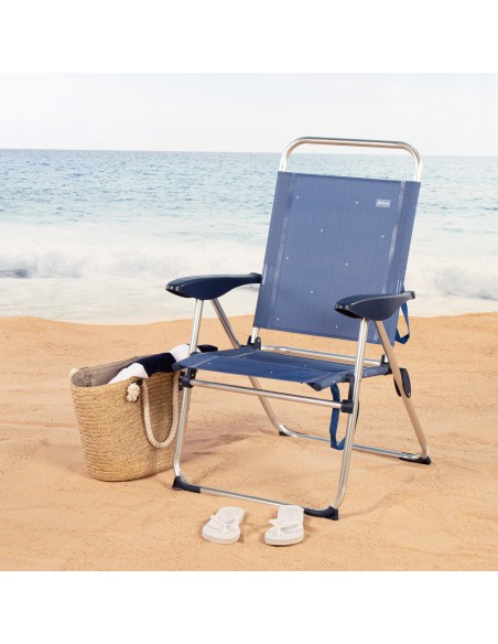 Chaise haute de plage multi-positions 48x60x100 cm bleu marine
