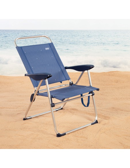 Chaise haute de plage multi-positions 48x60x100 cm bleu marine