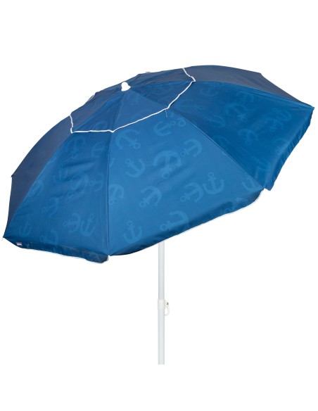 Parapluie de plage coupe-vent 8 tiges 220 cm bleu avec ancres