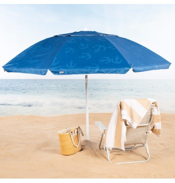 Parapluie de plage coupe-vent 8 tiges 220 cm bleu avec... 2