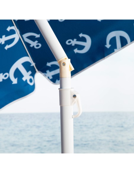 Parapluie de plage coupe-vent 8 tiges 220 cm bleu avec ancres