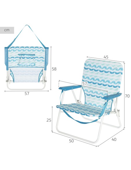 Chaise de plage basse fixe 45x40x70 cm vagues
