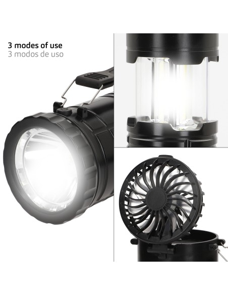 Lanterne LED 2 en 1 à piles et ventilateur de camping 270 lumens avec poignée