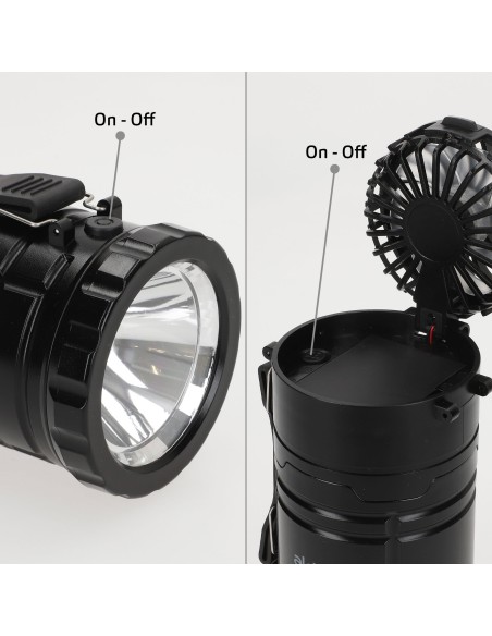 Lanterne LED 2 en 1 à piles et ventilateur de camping 270 lumens avec poignée