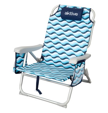 Chaise de plage basse XL multi-positions 50x58x80 cm bleu