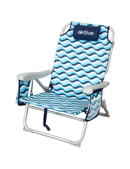 Chaise de plage basse XL multi-positions 50x58x80 cm bleu