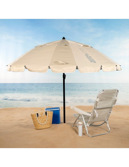 Parapluie de plage coupe-vent 16 tiges 220 cm beige