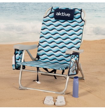 Chaise de plage basse XL multi-positions 50x58x80 cm bleu 2
