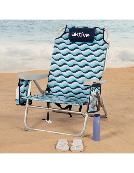 Chaise de plage basse XL multi-positions 50x58x80 cm bleu