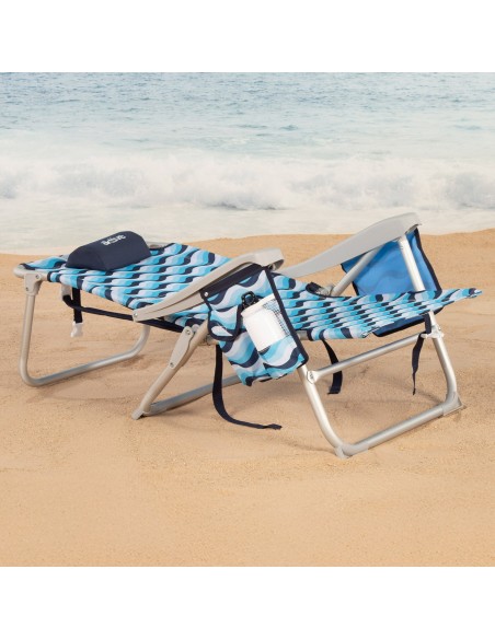 Chaise de plage basse XL multi-positions 50x58x80 cm bleu
