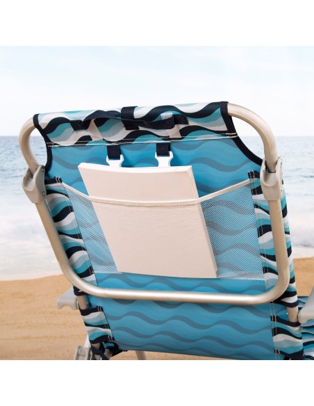 Chaise de plage basse XL multi-positions 50x58x80 cm bleu