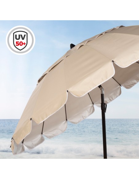 Parapluie de plage coupe-vent 16 tiges 220 cm beige