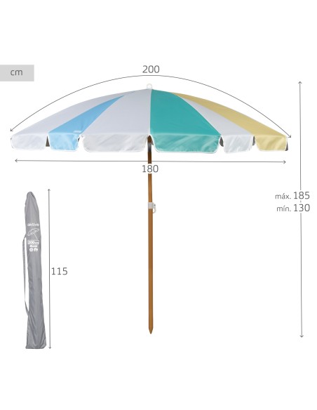 Parasol de plage 8 baleines, 200 cm, arc-en-ciel