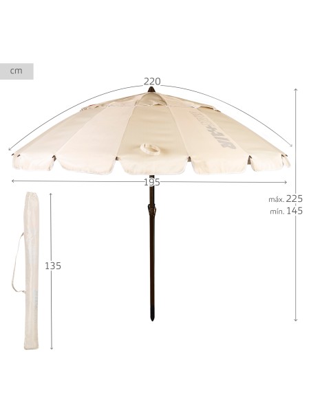 Parapluie de plage coupe-vent 16 tiges 220 cm beige