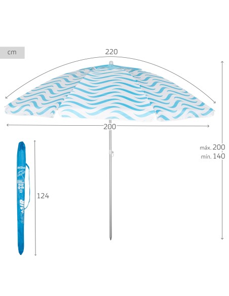 Parapluie de plage coupe-vent 8 mâts 220 cm vagues