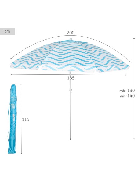 Parapluie de plage coupe-vent 8 cannes 200 cm vagues