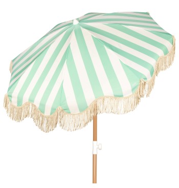 Parasol de plage 8 baleines, 200 cm, rayures émeraude...