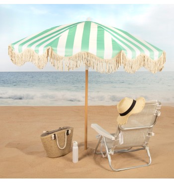 Parasol de plage 8 baleines, 200 cm, rayures émeraude... 2