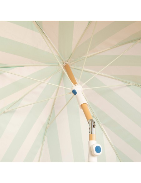 Parasol de plage 8 baleines, 200 cm, rayures émeraude avec franges