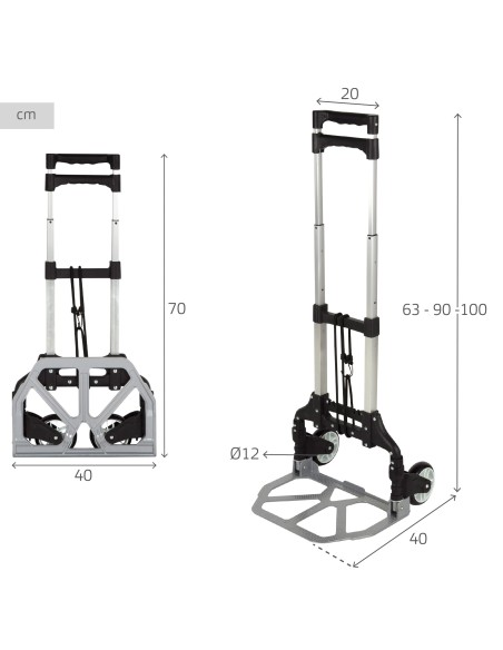 Chariot multifonction extensible 40x40x63/100 cm