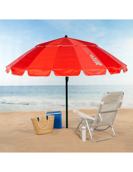 Parapluie de plage coupe-vent 16 tiges 220 cm rouge