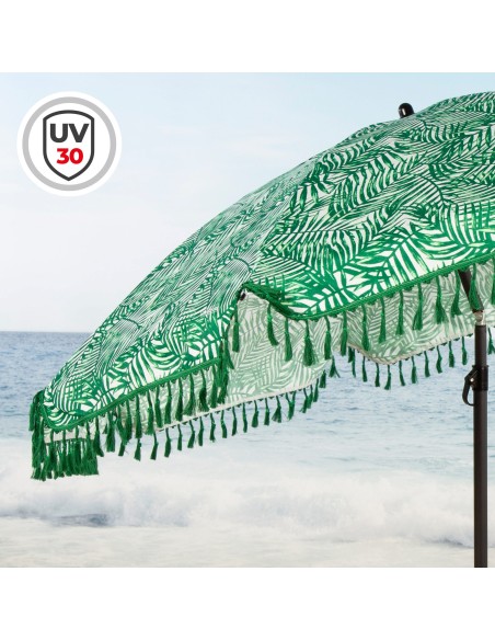 Parapluie de plage 8 tiges 180 cm feuilles avec franges