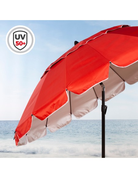 Parapluie de plage coupe-vent 16 tiges 220 cm rouge