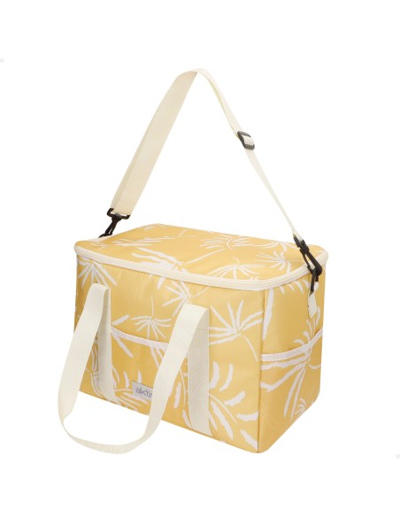 Glacière souple 16L avec double poignée et 3 poches, motif tropical jaune