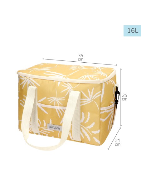Glacière souple 16L avec double poignée et 3 poches, motif tropical jaune