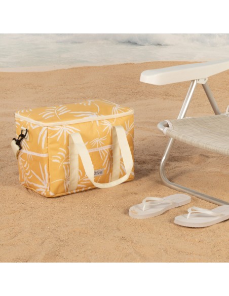 Glacière souple 16L avec double poignée et 3 poches, motif tropical jaune