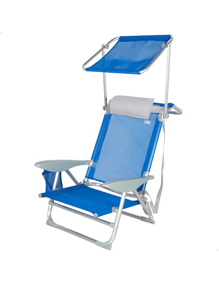 Chaise de plage basse multiposition 47x43x67 cm bleu avec parasol