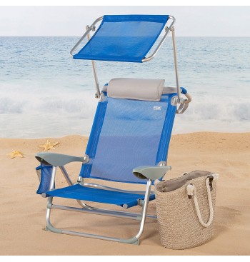 Chaise de plage basse multiposition 47x43x67 cm bleu avec... 2